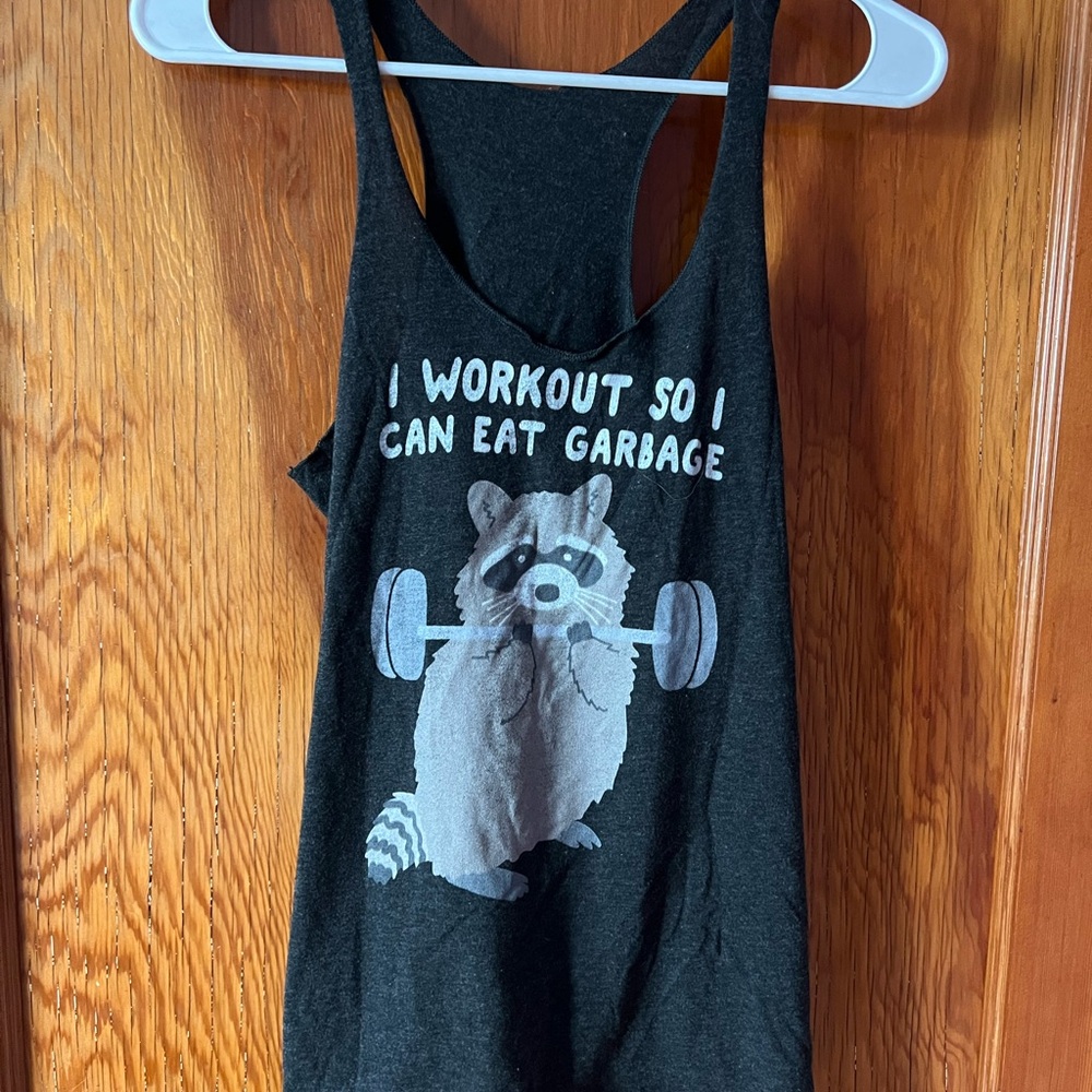 Black Tank Top with Raccoon Graphic